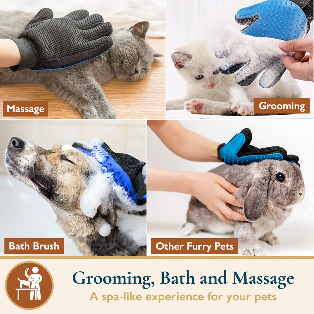 Pet grooming gloves for grooming, bathing and massage