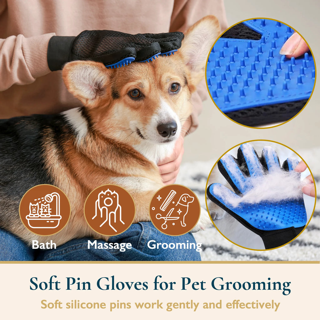Soft pin gloves for pet grooming