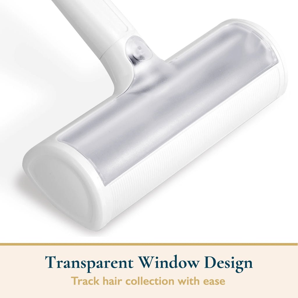Pet hair remover roller with transparent window design