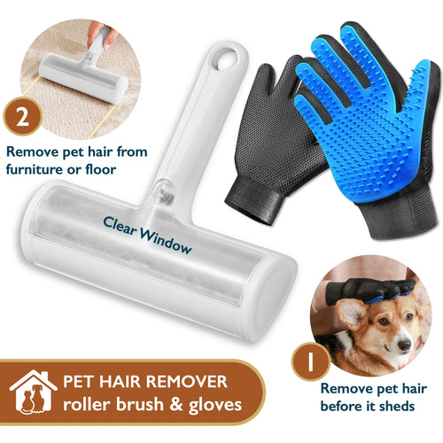 Pet Hair Remover & Pet Grooming Gloves Set